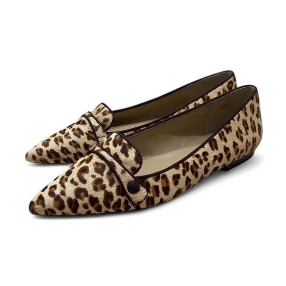 Ann Taylor Leopard Calf Hair‎ Pointed Toe Flats Loafers Slip On Dress Shoes Size - Picture 1 of 4